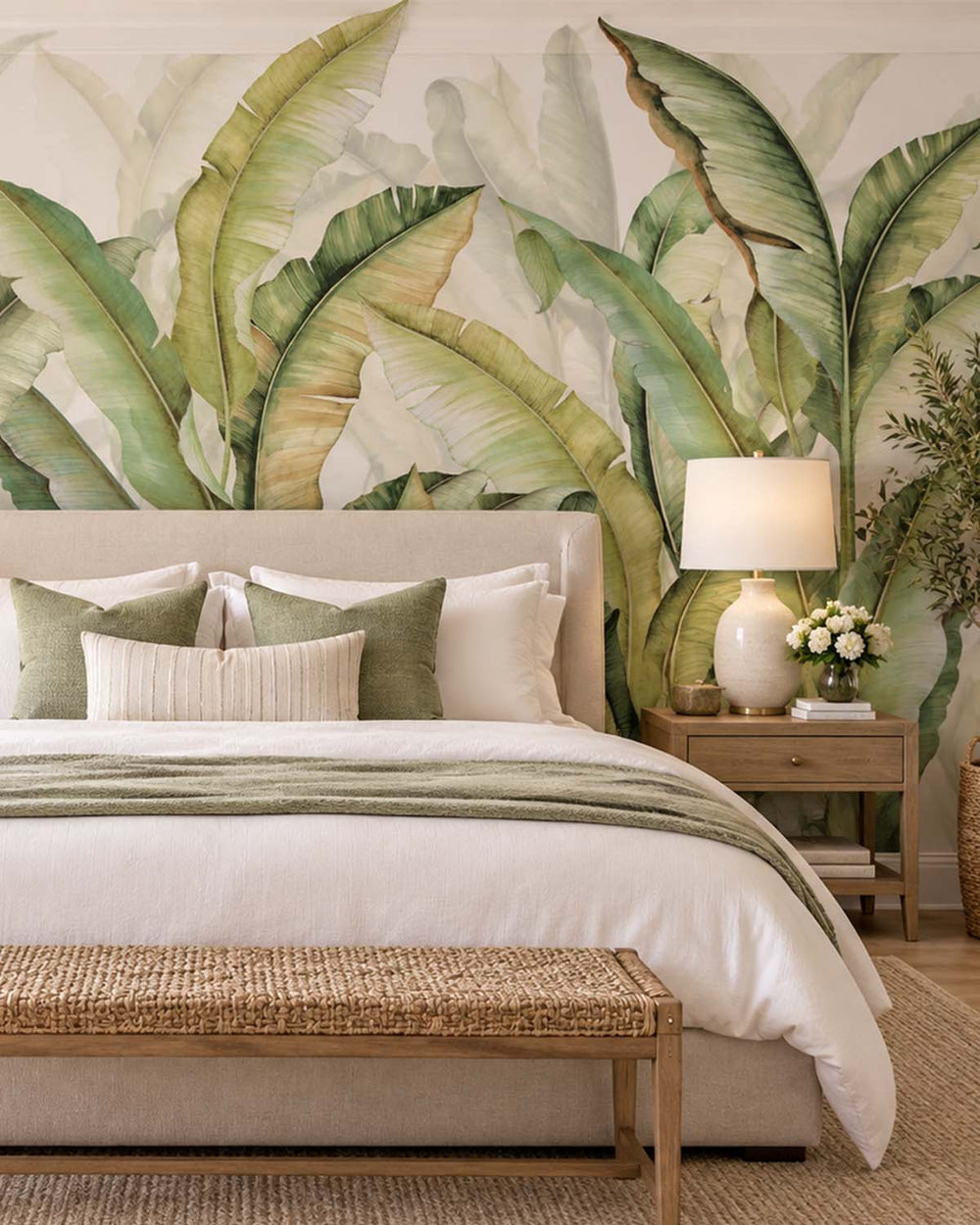 Sheer Green Watercolor Banana Leaf  Residential Mural RM9265