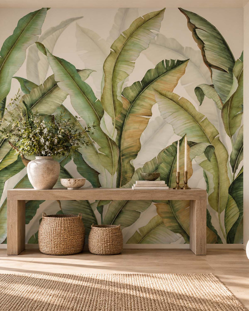 Sheer Green Watercolor Banana Leaf  Residential Mural RM9265