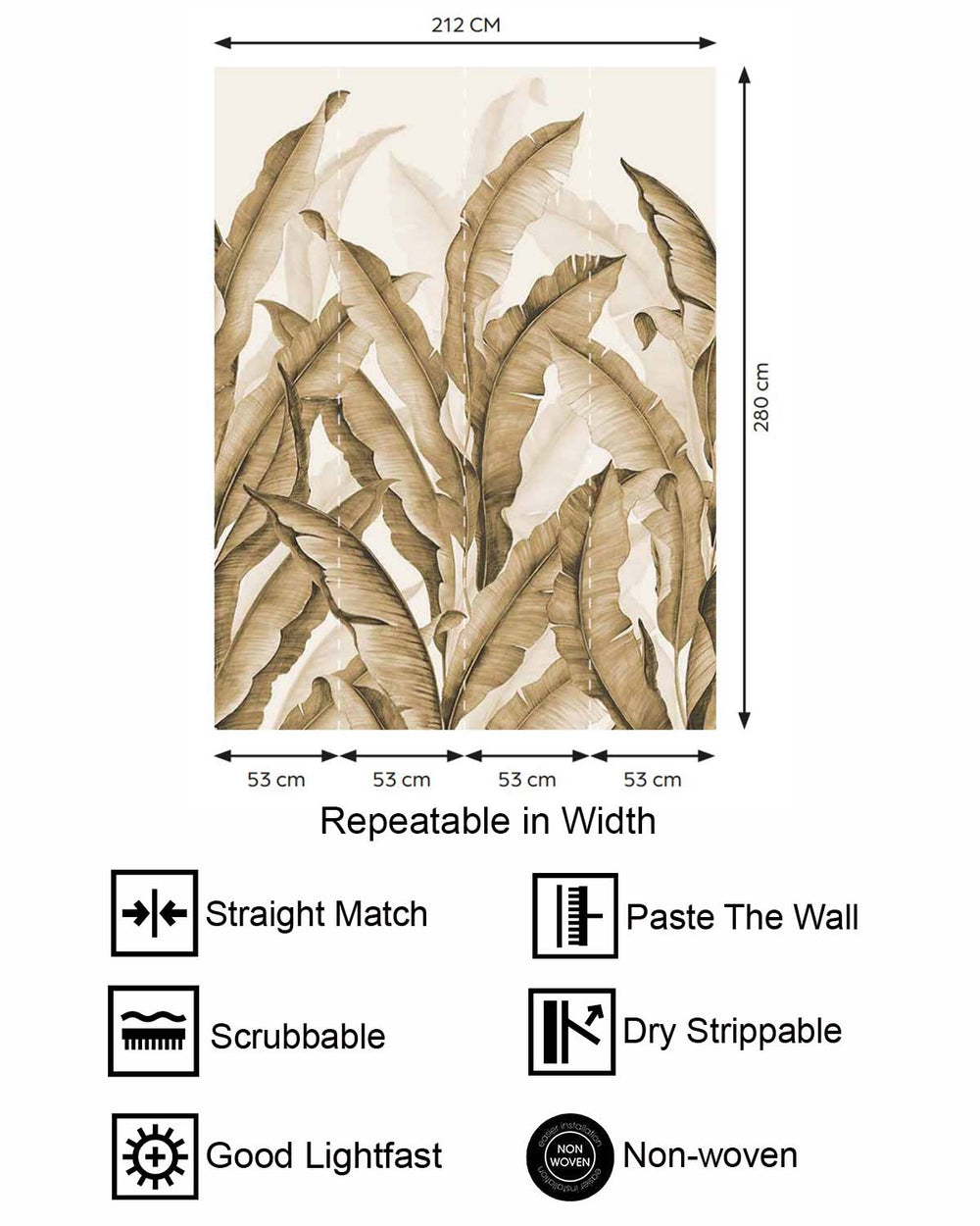 Cool Copper Watercolor Banana Leaf  Residential Mural RM9267