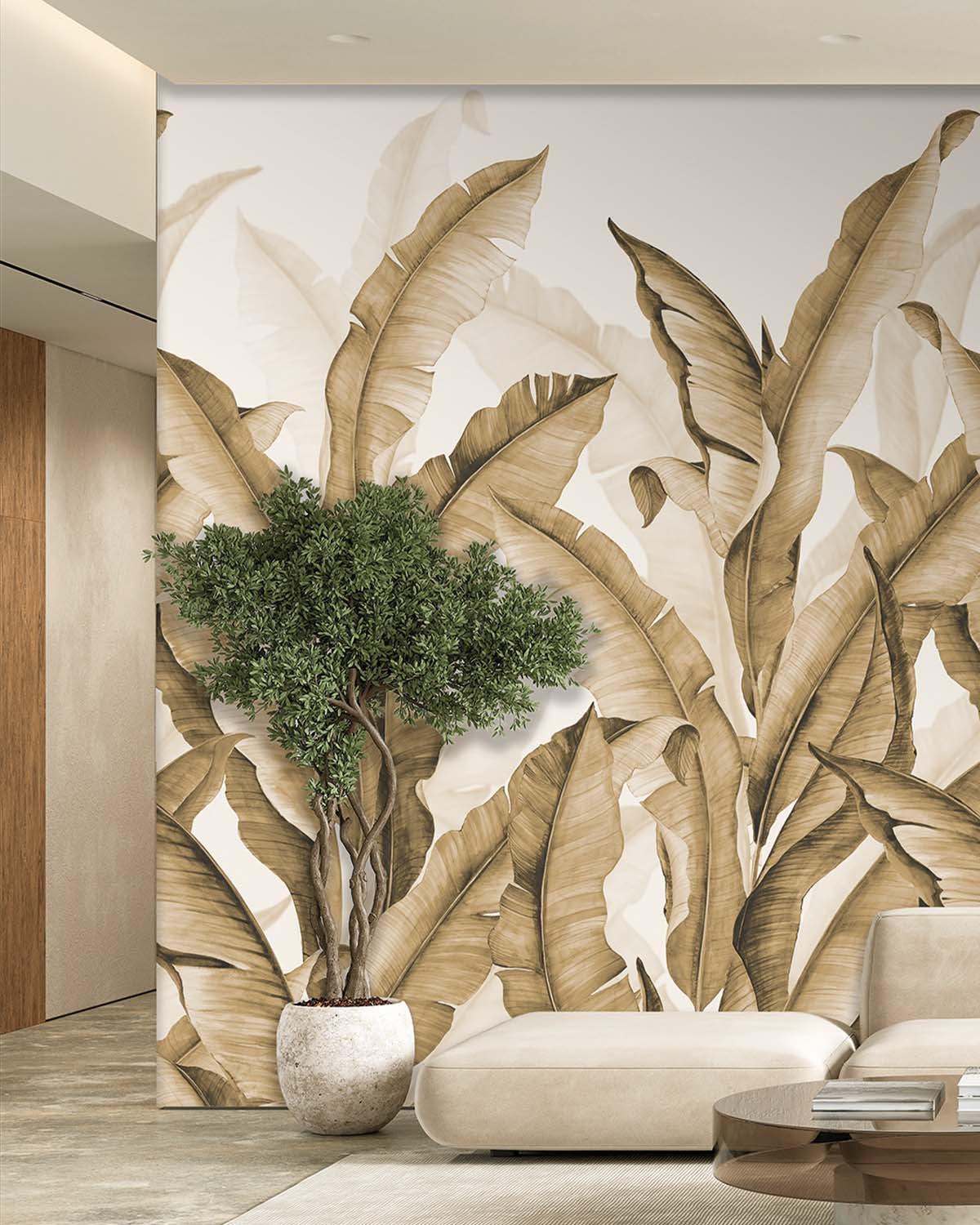 Cool Copper Watercolor Banana Leaf  Wallpaper Panels RM9267