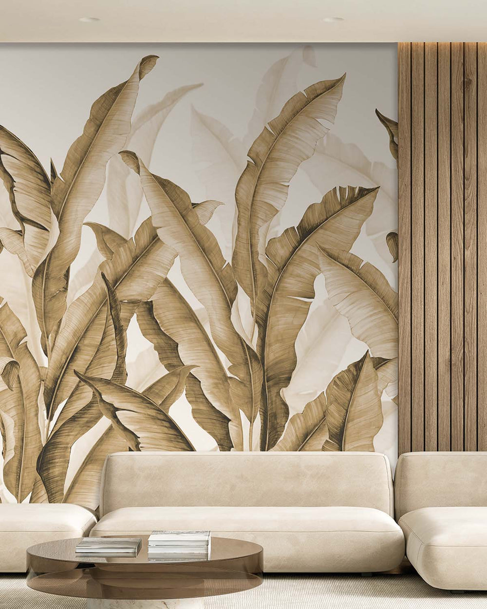 Cool Copper Watercolor Banana Leaf  Residential Mural RM9267