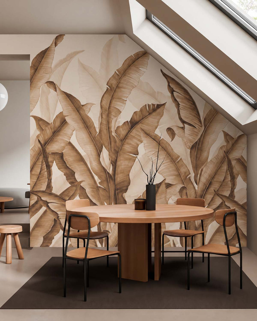 Cool Copper Watercolor Banana Leaf  Residential Mural RM9267
