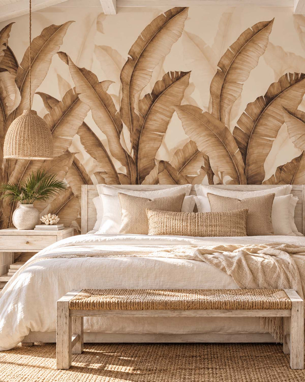 Cool Copper Watercolor Banana Leaf  Residential Mural RM9267