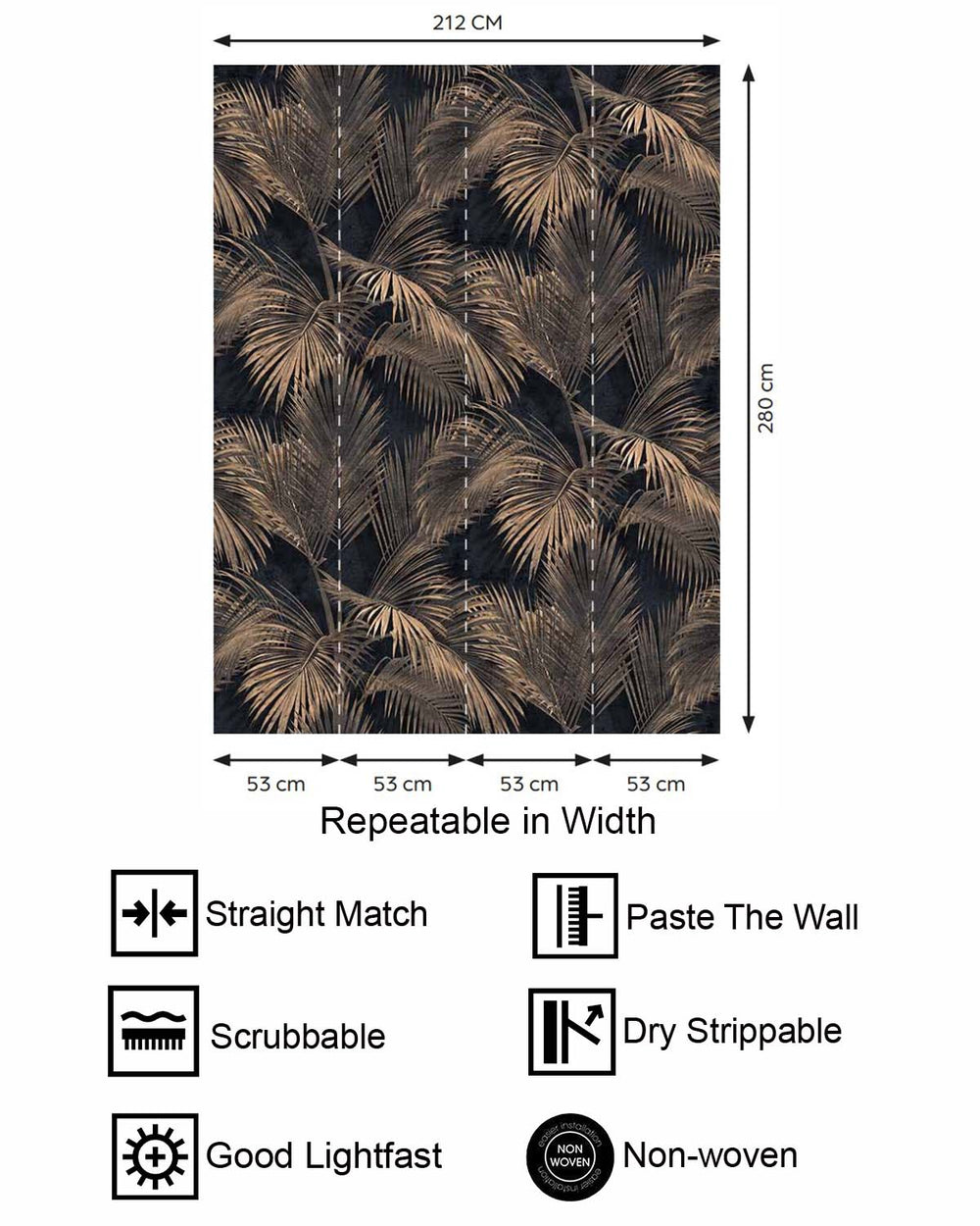 Black Grey Twilight Palm Luxe Wallpaper Panels RM9268