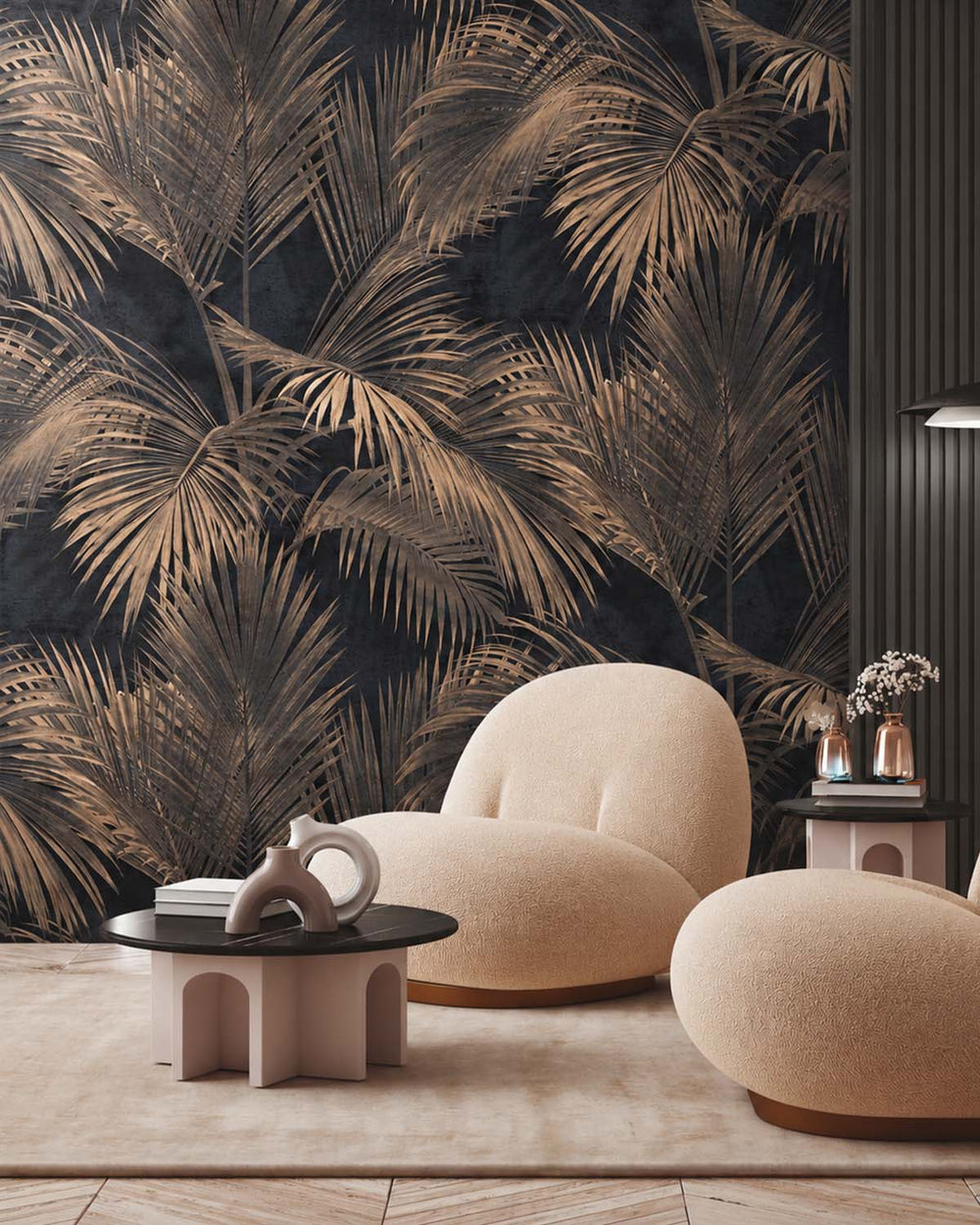 Black Grey Twilight Palm Luxe Wallpaper Panels RM9268