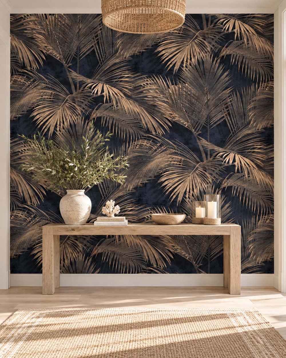 Black Grey Twilight Palm Luxe Wallpaper Panels RM9268