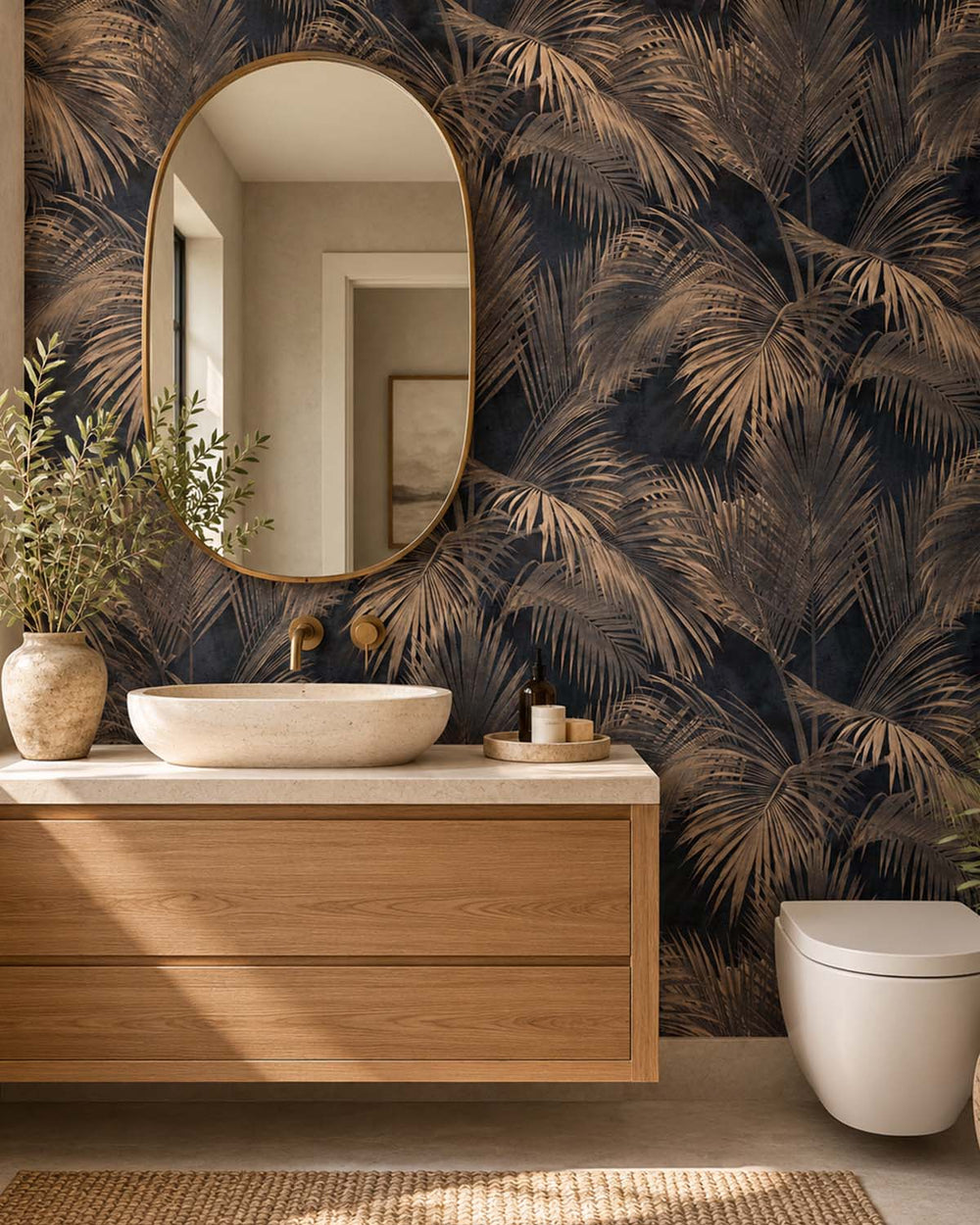 Black Grey Twilight Palm Luxe Wallpaper Panels RM9268