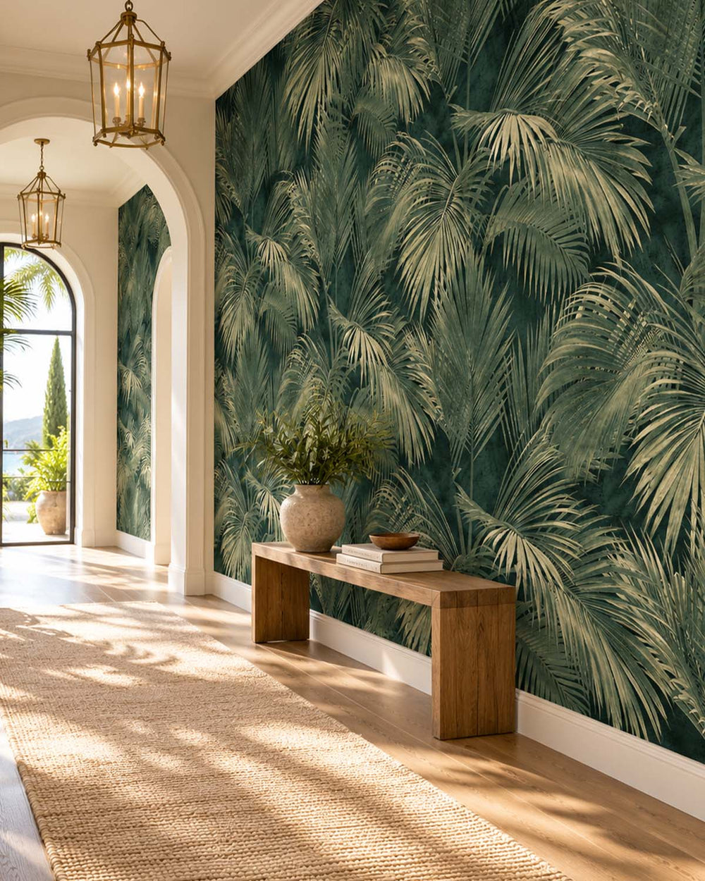 Cardin Green Twilight Palm Luxe Residential Mural RM9269