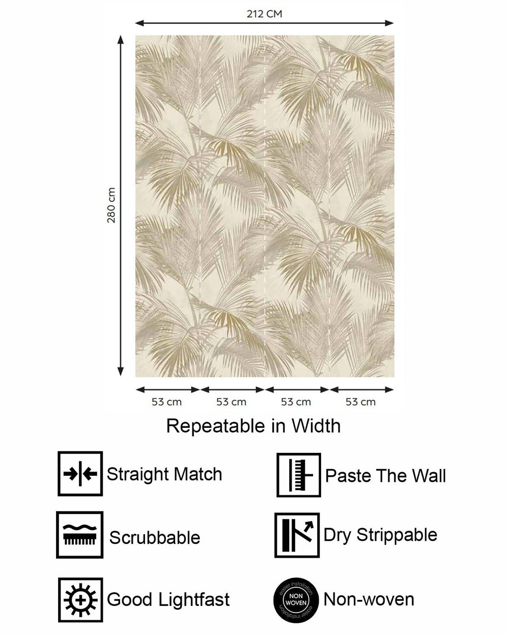Pyrite Gold Twilight Palm Luxe Residential Mural RM9270