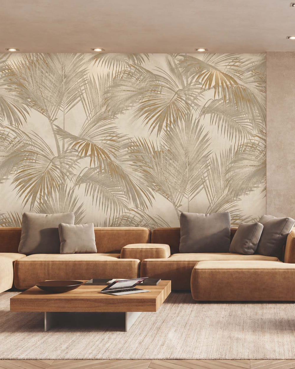 Pyrite Gold Twilight Palm Luxe Residential Mural RM9270