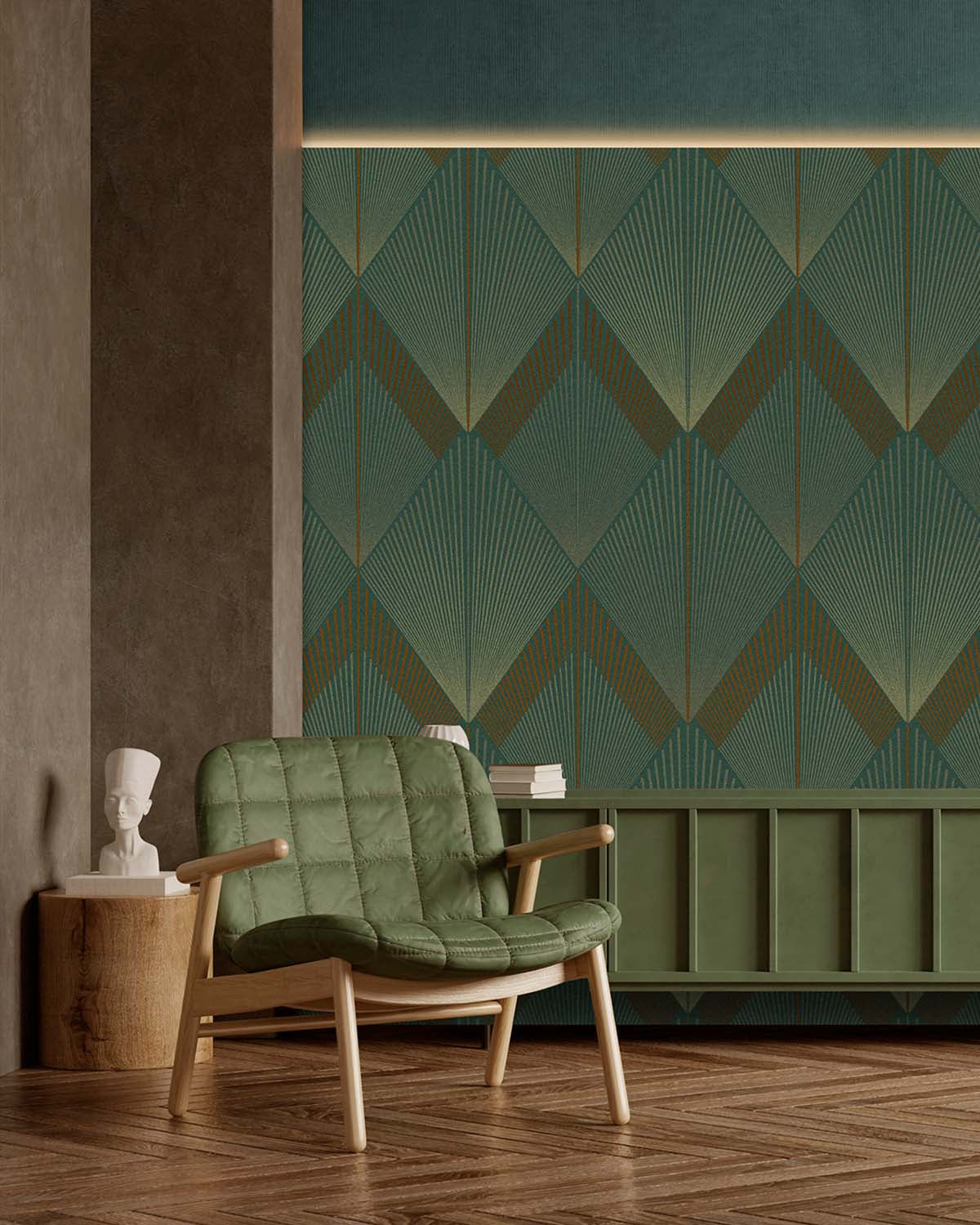 English Holly Art Deco Diamond Sunburst  Wallpaper Panels RM9274