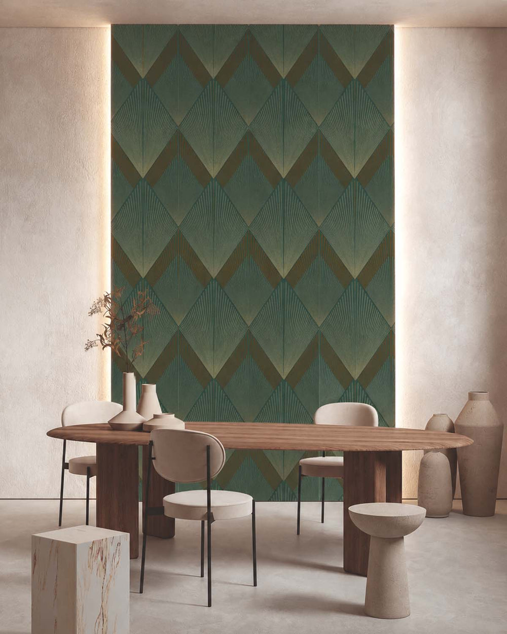 English Holly Art Deco Diamond Sunburst  Residential Mural RM9274
