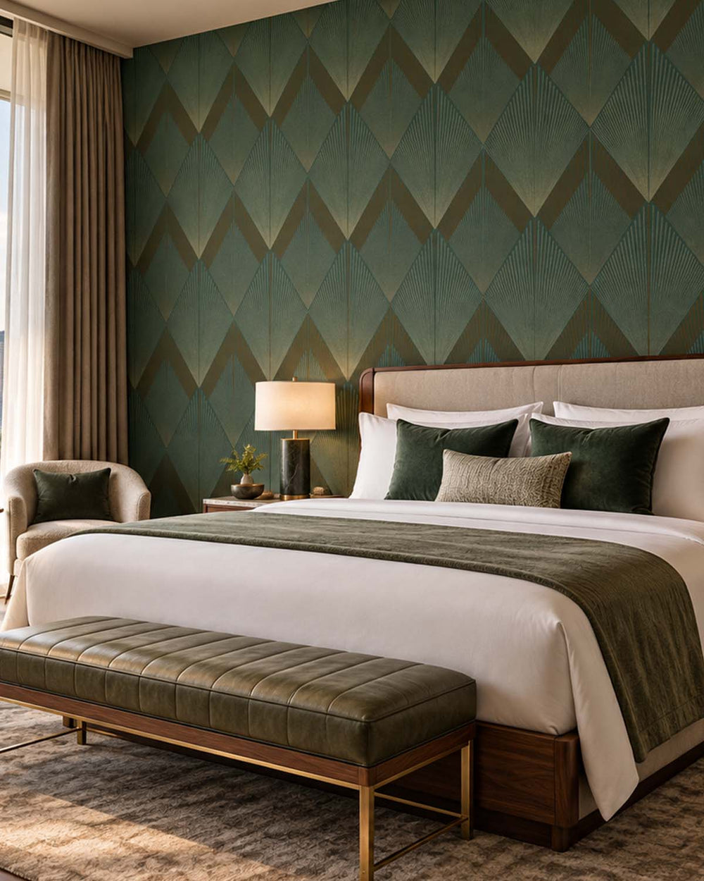 English Holly Art Deco Diamond Sunburst  Residential Mural RM9274