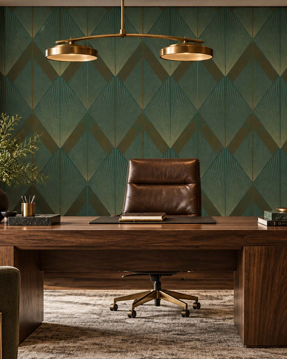 English Holly Art Deco Diamond Sunburst  Residential Mural RM9274