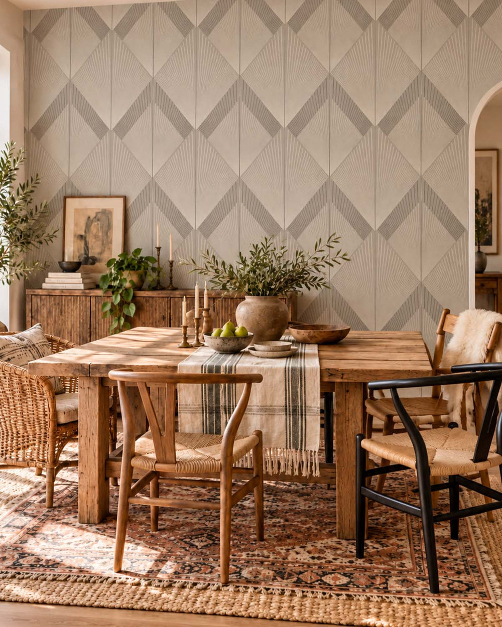 Bright Sepia Art Deco Diamond Sunburst  Residential Mural RM9275