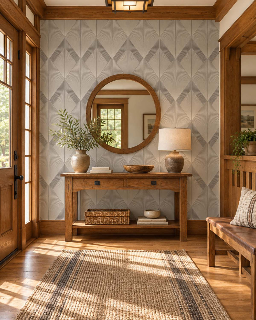 Bright Sepia Art Deco Diamond Sunburst  Residential Mural RM9275