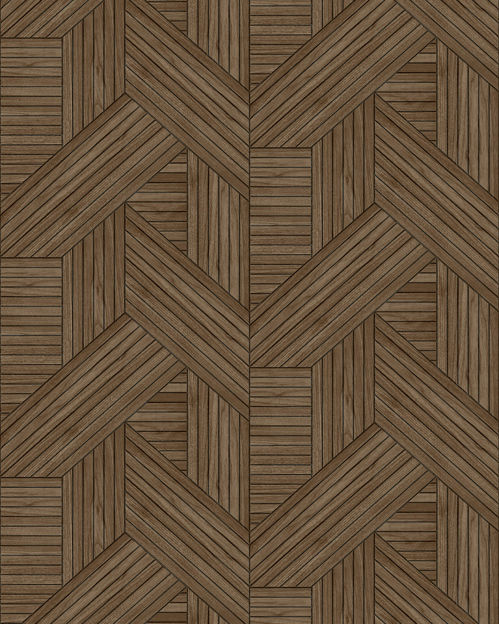 Uguisu Brown Interwoven Faux Parquet Geometric Residential Mural RM9277