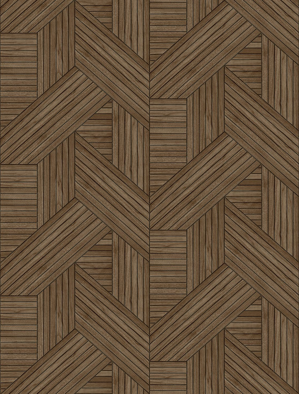 Uguisu Brown Interwoven Faux Parquet Geometric Residential Mural RM9277