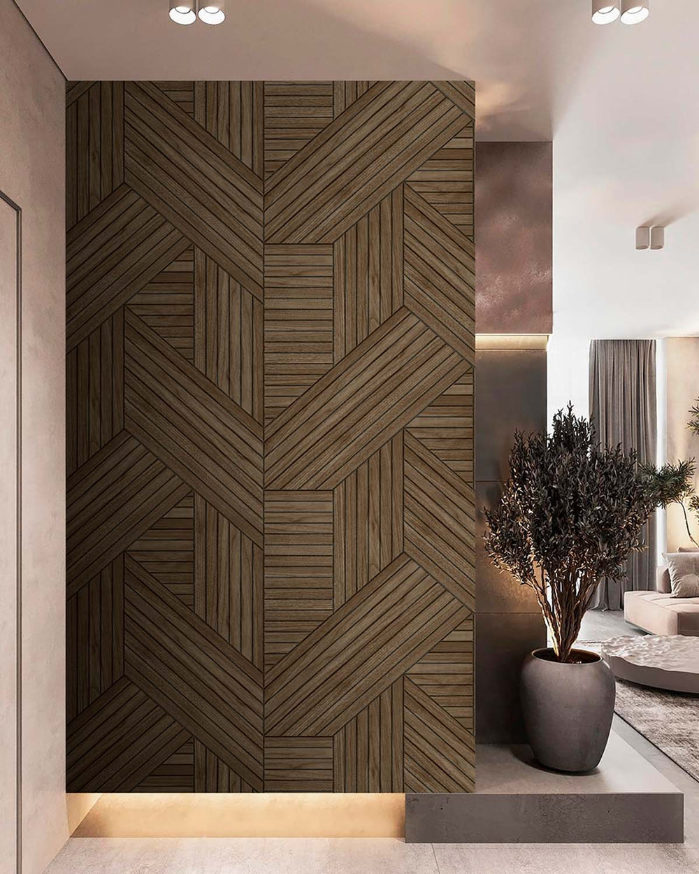 Uguisu Brown Interwoven Faux Parquet Geometric Residential Mural RM9277