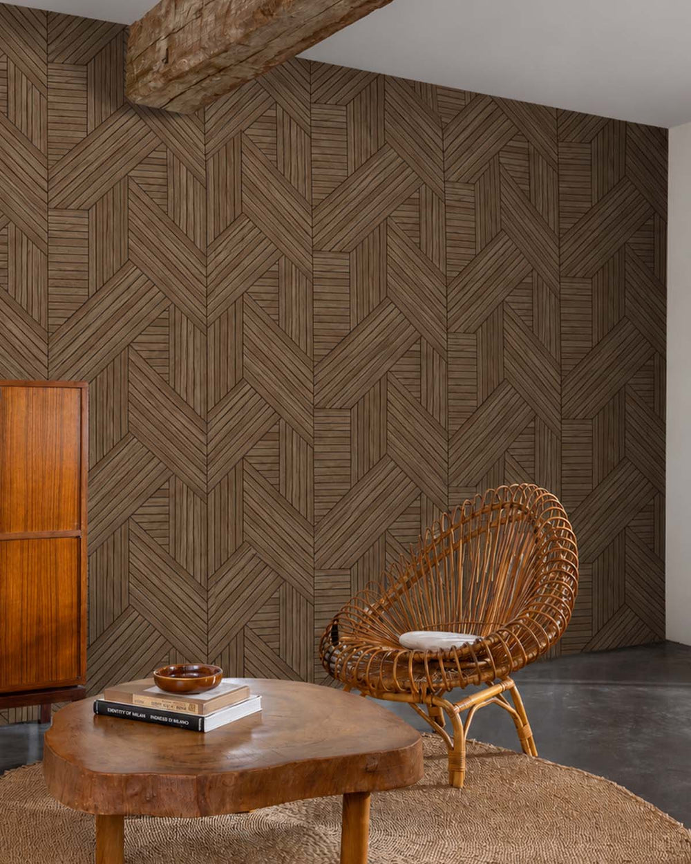 Uguisu Brown Interwoven Faux Parquet Geometric Residential Mural RM9277