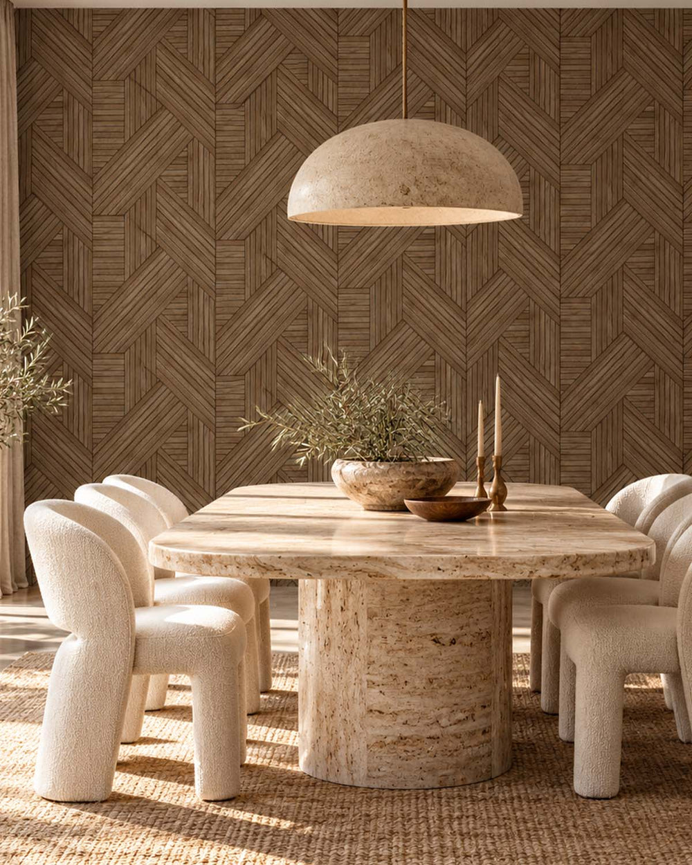 Uguisu Brown Interwoven Faux Parquet Geometric Residential Mural RM9277