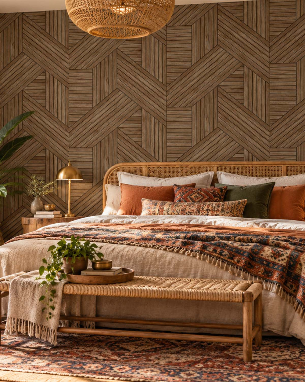 Uguisu Brown Interwoven Faux Parquet Geometric Residential Mural RM9277