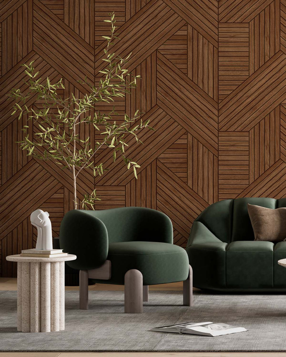 Autumn Bark Interwoven Faux Parquet Geometric Residential Mural RM9278