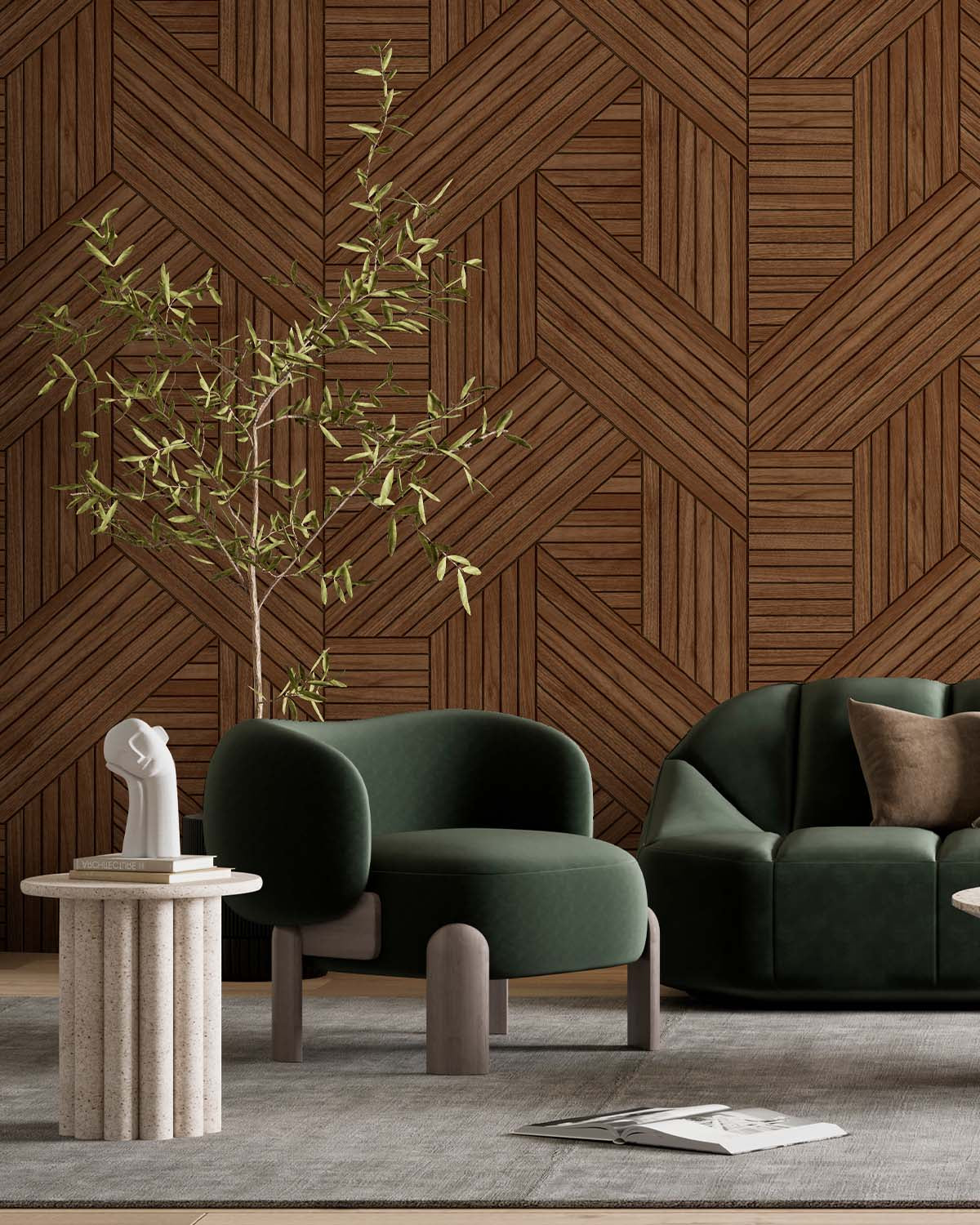 Autumn Bark Interwoven Faux Parquet Geometric Wallpaper Panels RM9278