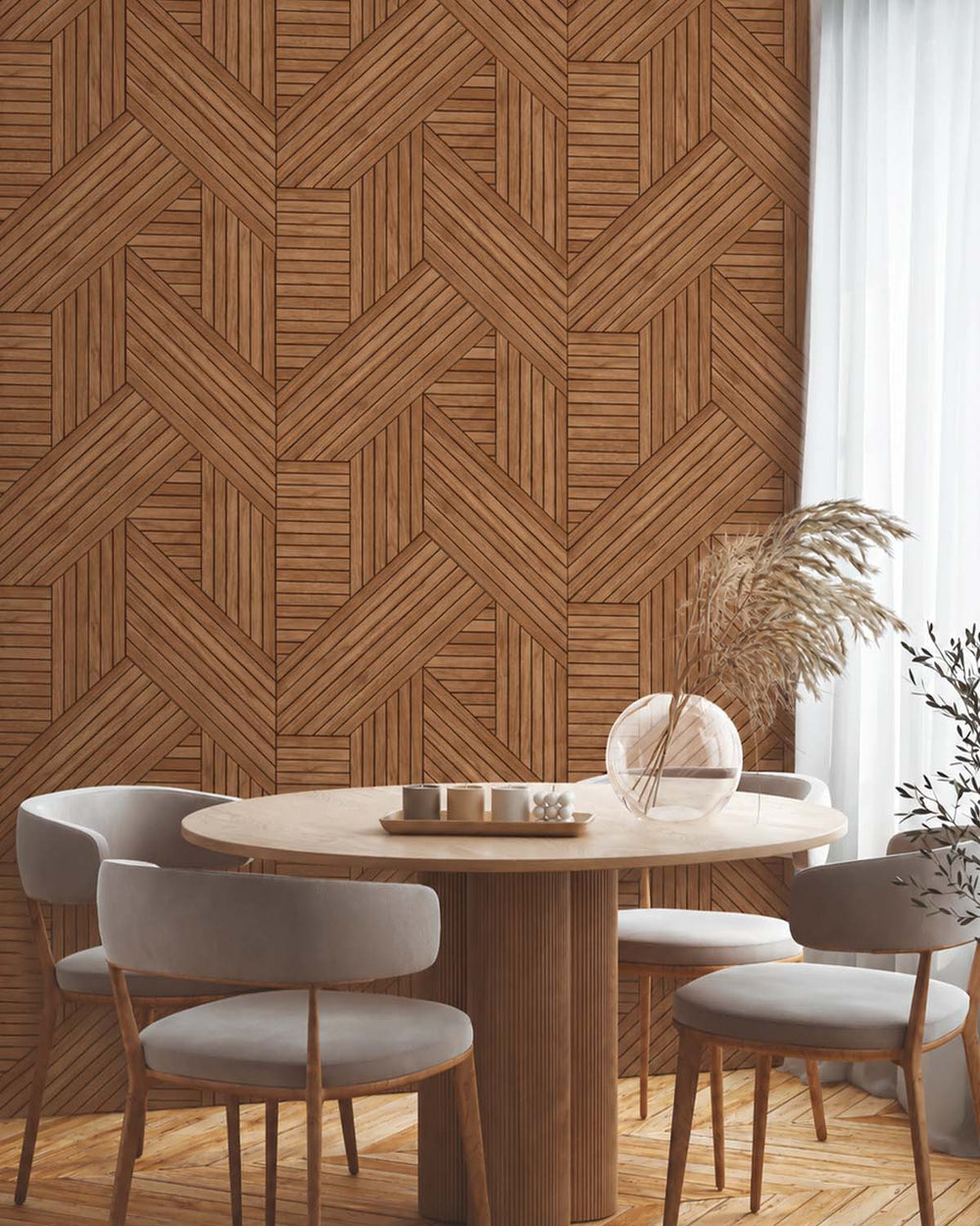 Autumn Bark Interwoven Faux Parquet Geometric Residential Mural RM9278