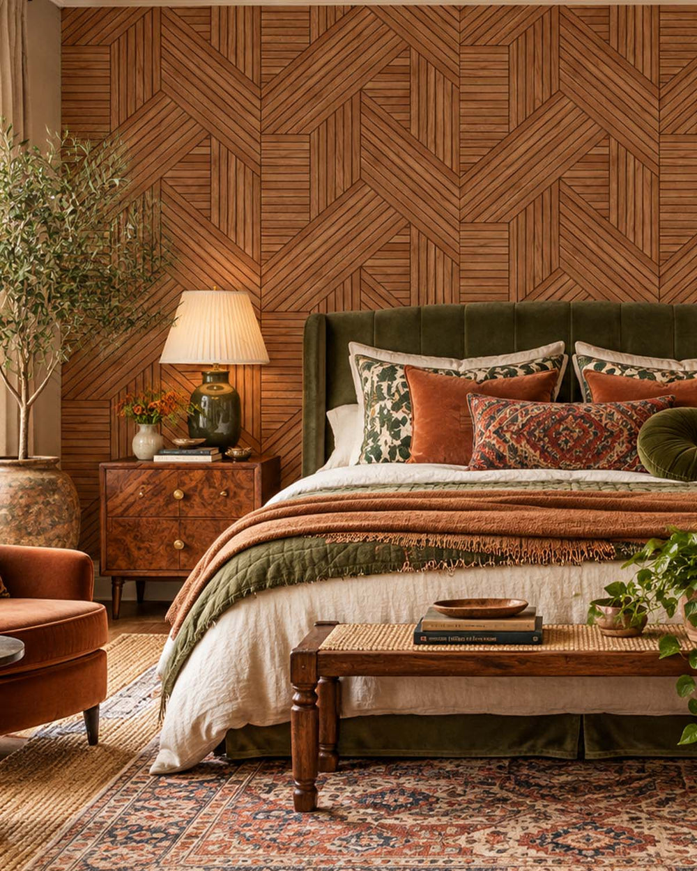 Autumn Bark Interwoven Faux Parquet Geometric Residential Mural RM9278