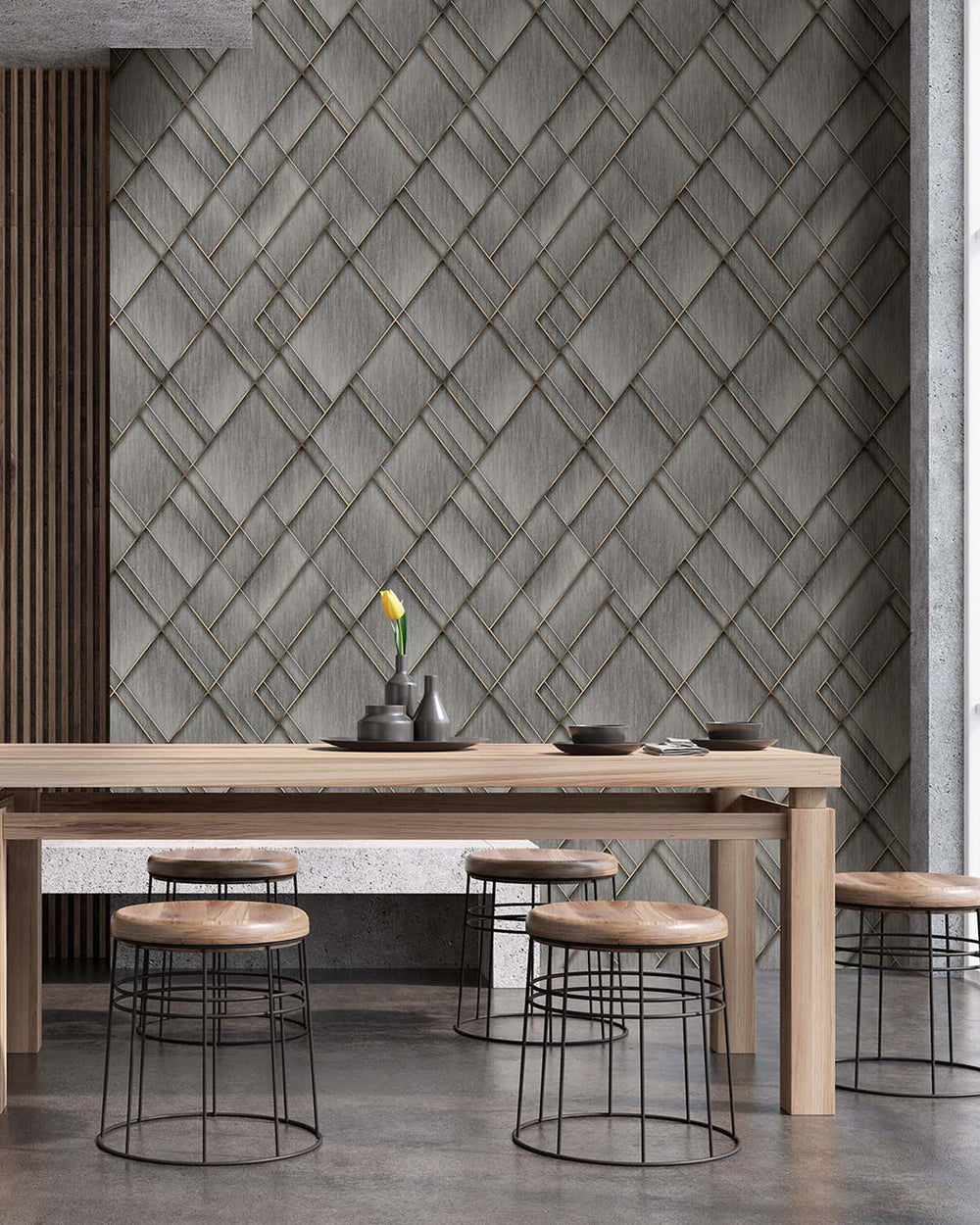 Grey Porcelain Modern Geometric Trellis  Residential Mural RM9279