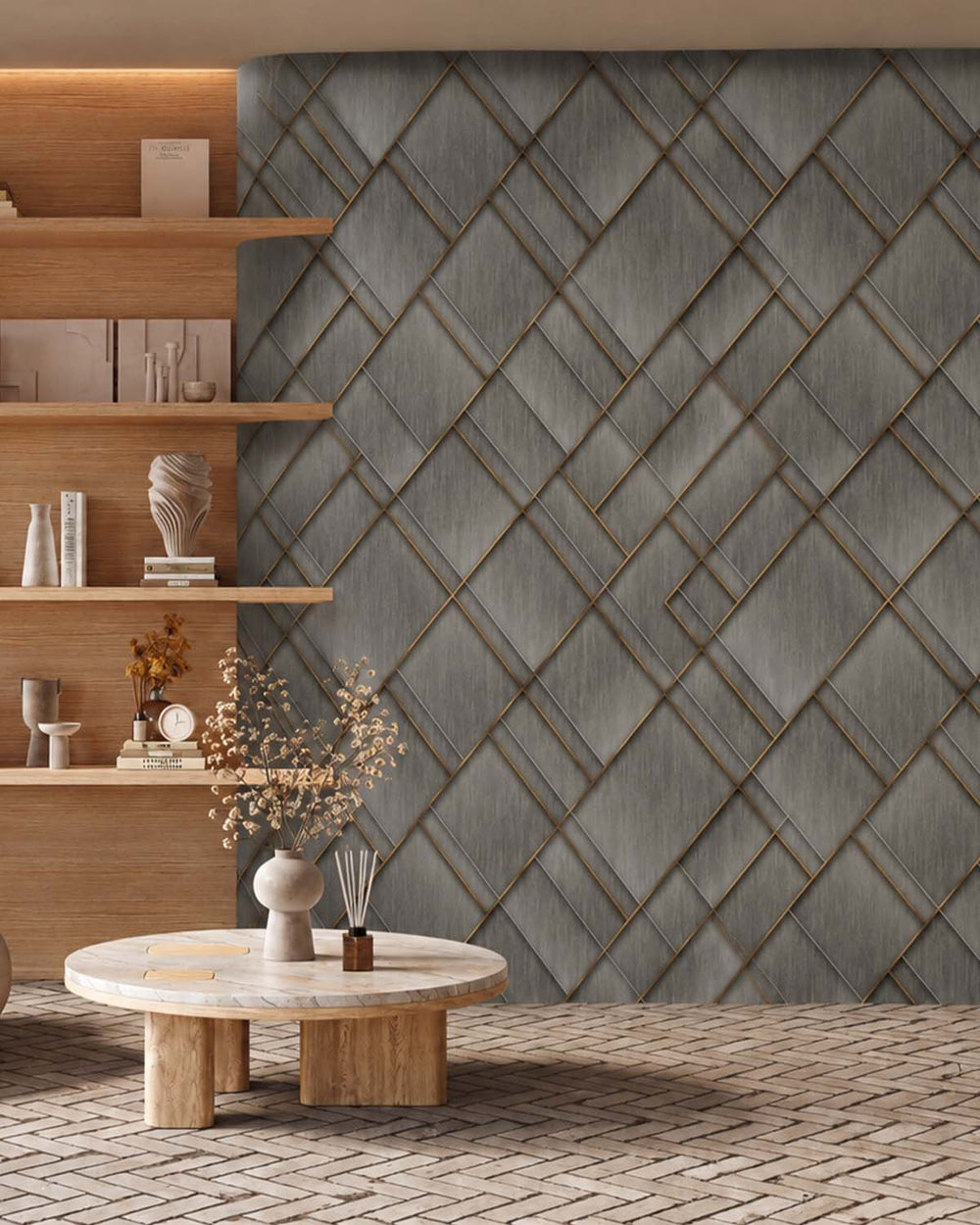 Grey Porcelain Modern Geometric Trellis  Residential Mural RM9279