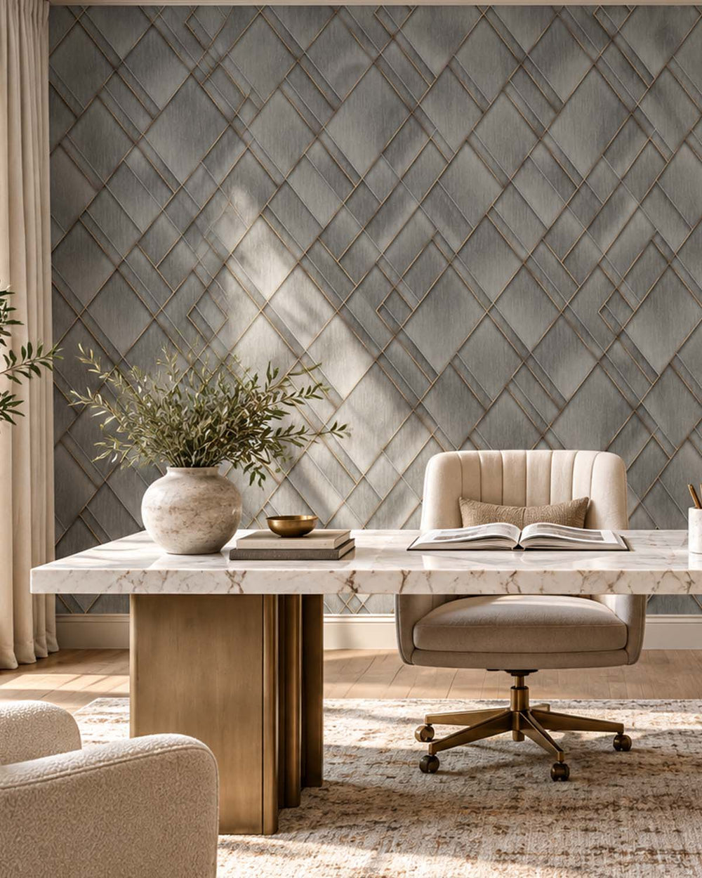 Grey Porcelain Modern Geometric Trellis  Residential Mural RM9279