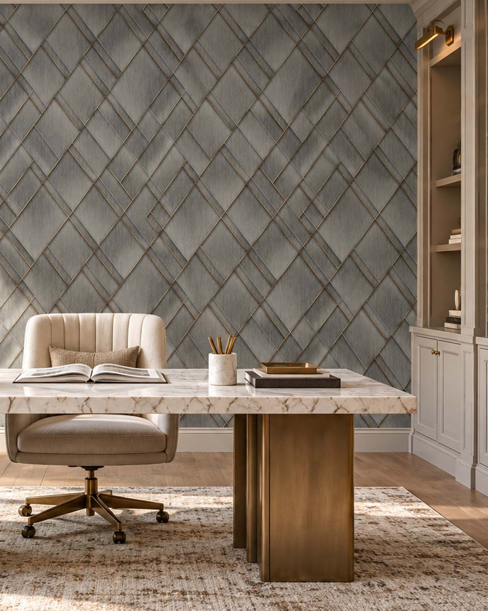 Grey Porcelain Modern Geometric Trellis  Residential Mural RM9279