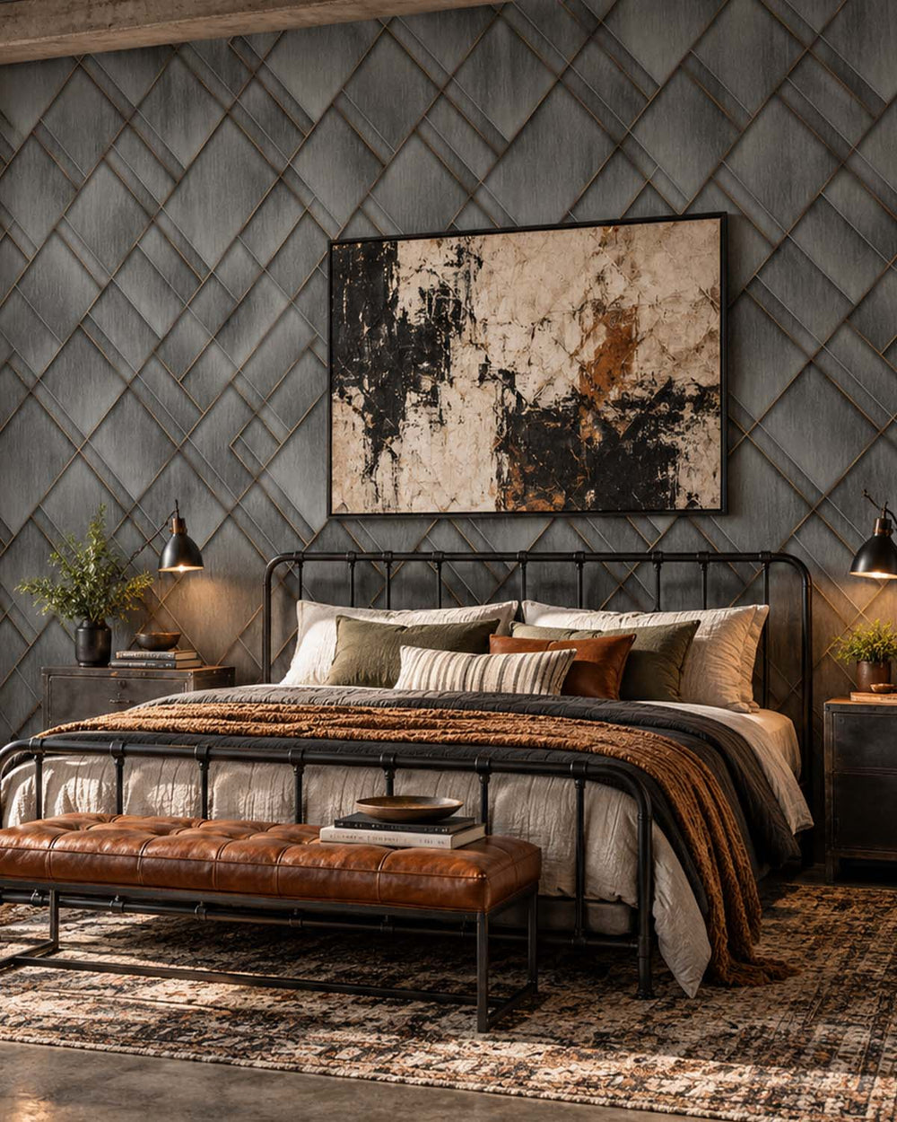 Grey Porcelain Modern Geometric Trellis  Residential Mural RM9279