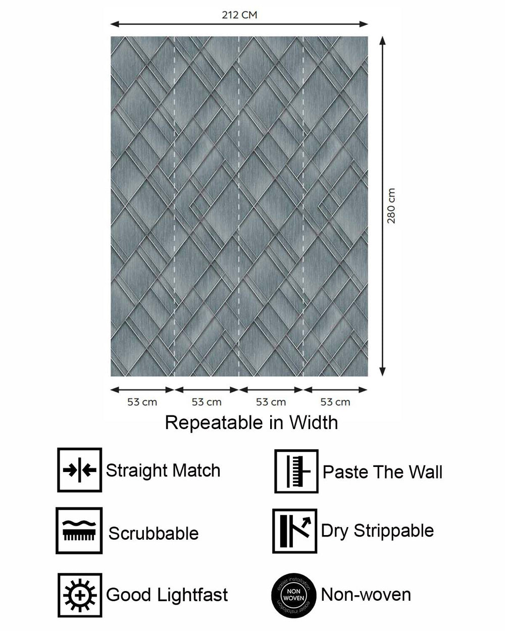 Regent Grey Modern Geometric Trellis  Residential Mural RM9280