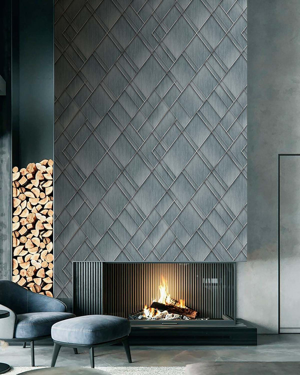Regent Grey Modern Geometric Trellis  Residential Mural RM9280