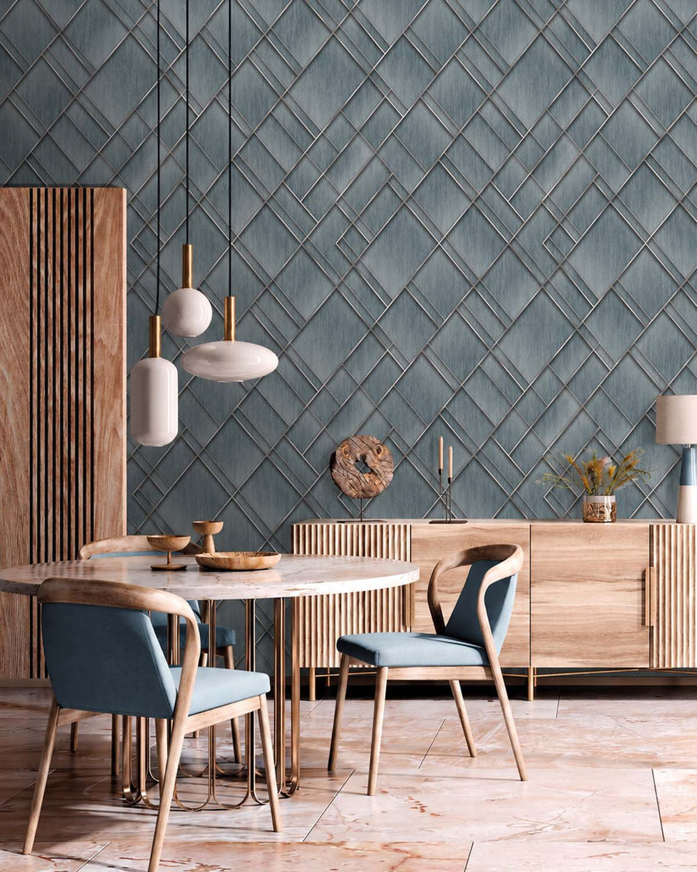 Regent Grey Modern Geometric Trellis  Residential Mural RM9280