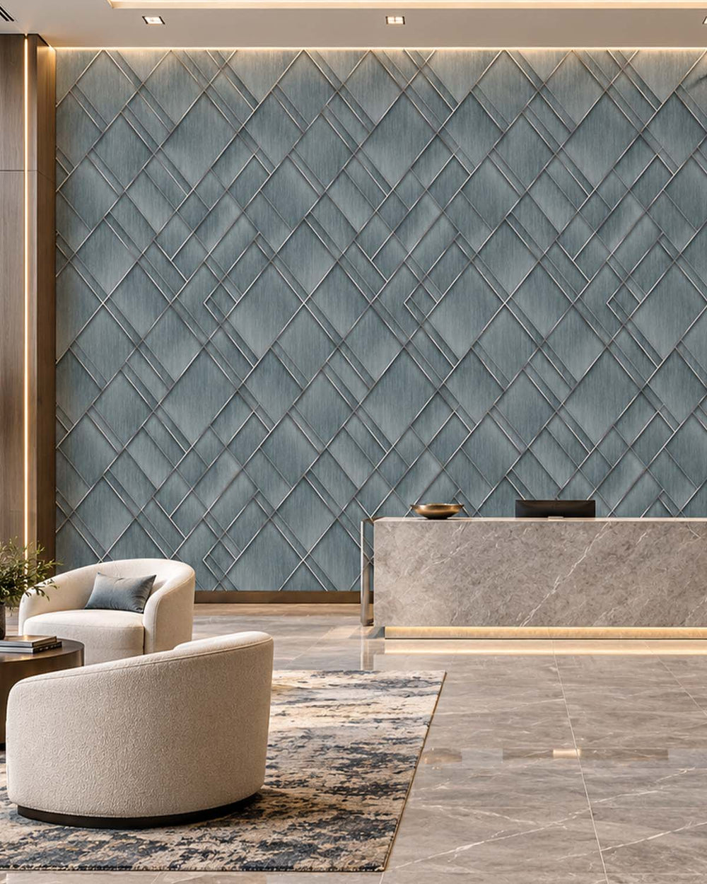 Regent Grey Modern Geometric Trellis  Residential Mural RM9280