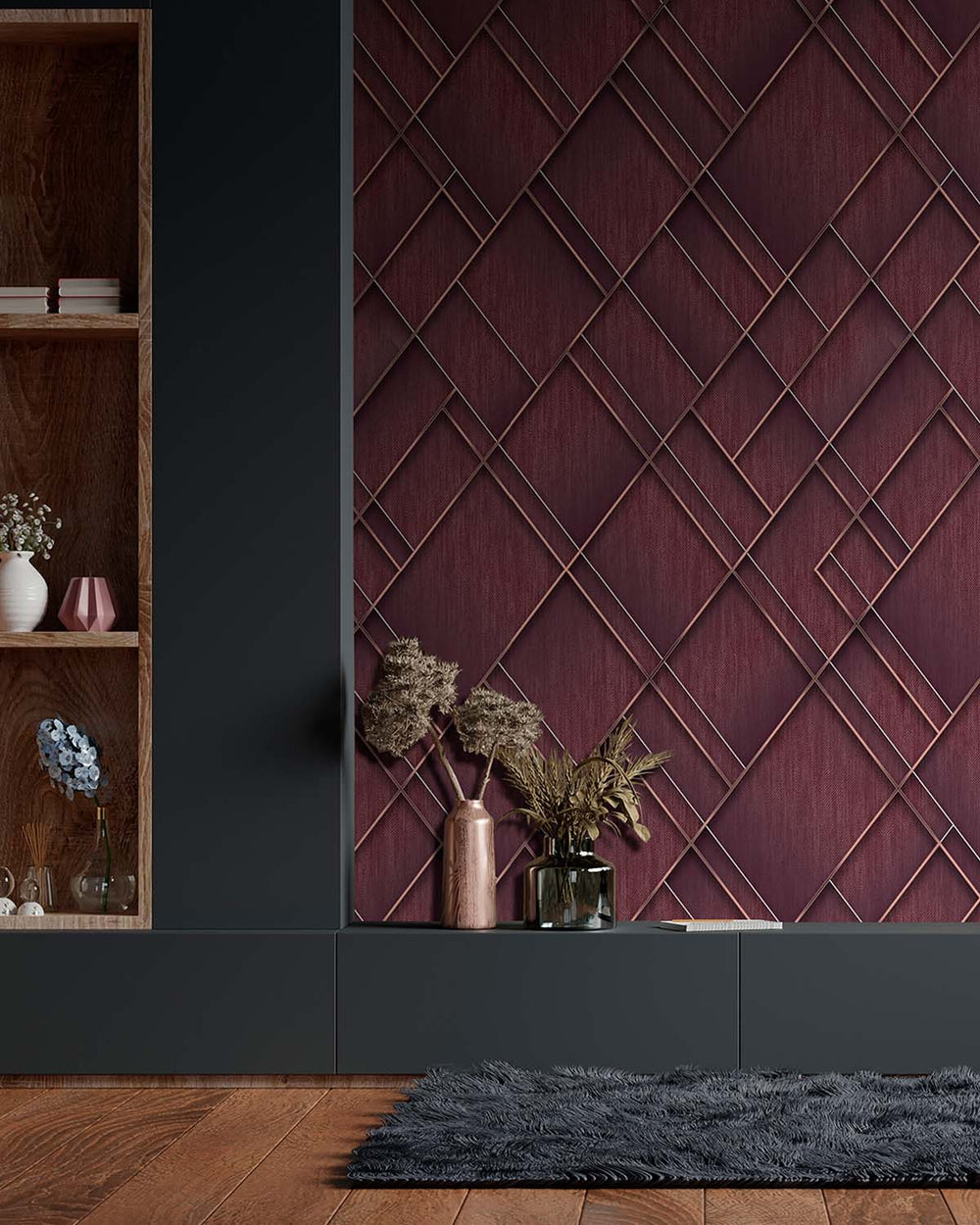 Windsor Wine Modern Geometric Trellis  Residential Mural RM9282
