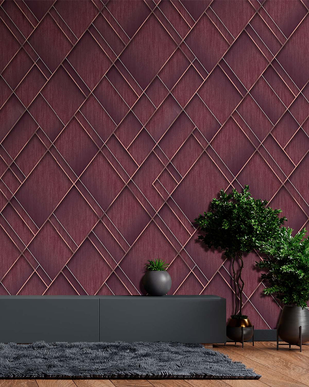 Windsor Wine Modern Geometric Trellis  Residential Mural RM9282