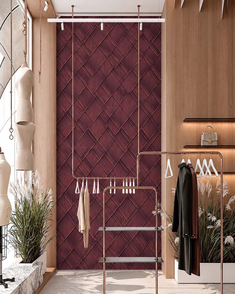 Windsor Wine Modern Geometric Trellis  Residential Mural RM9282