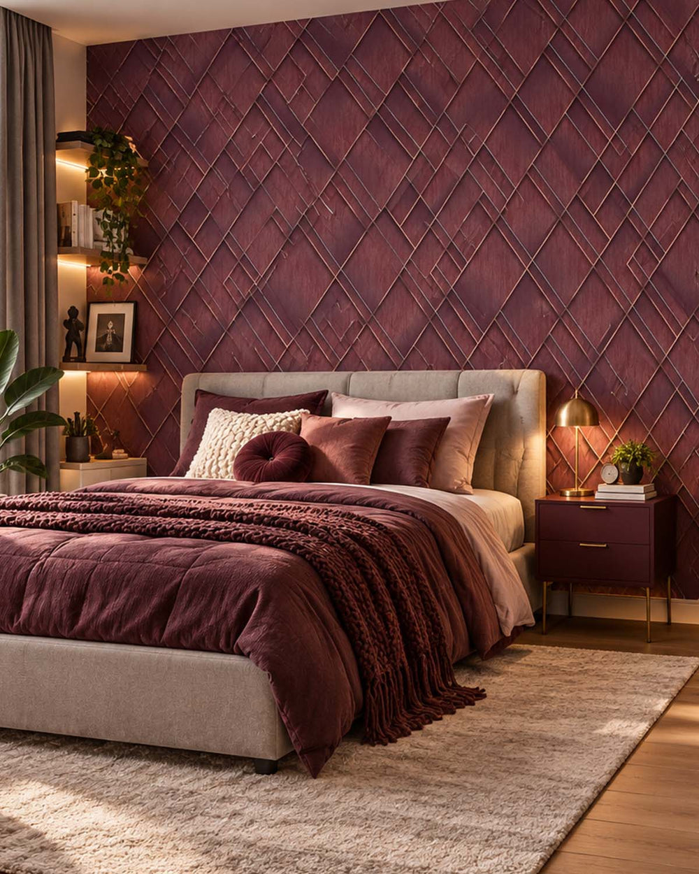 Windsor Wine Modern Geometric Trellis  Residential Mural RM9282