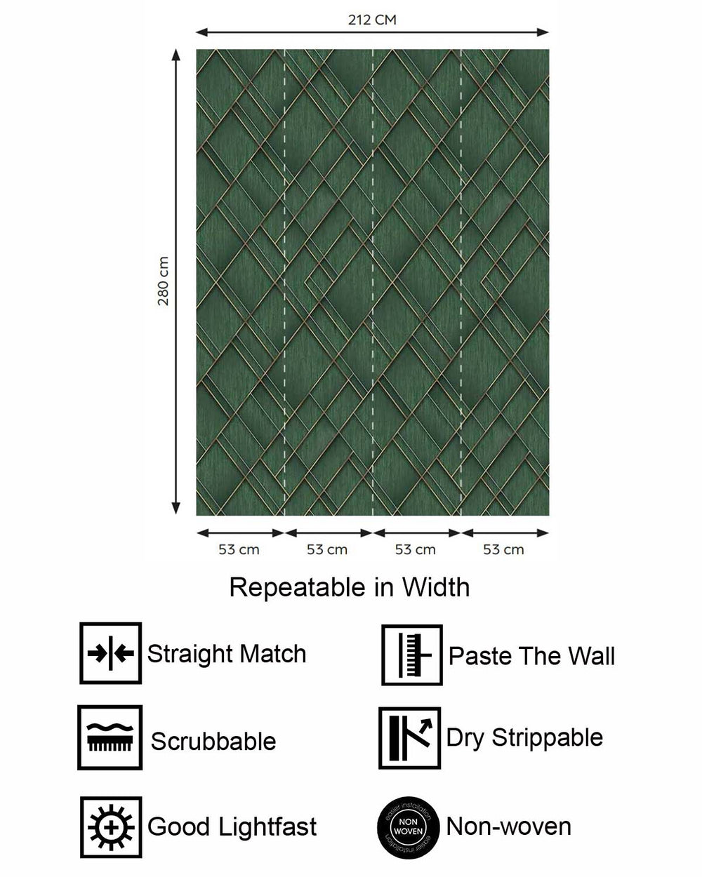 Mushiao Green Modern Geometric Trellis  Residential Mural RM9283