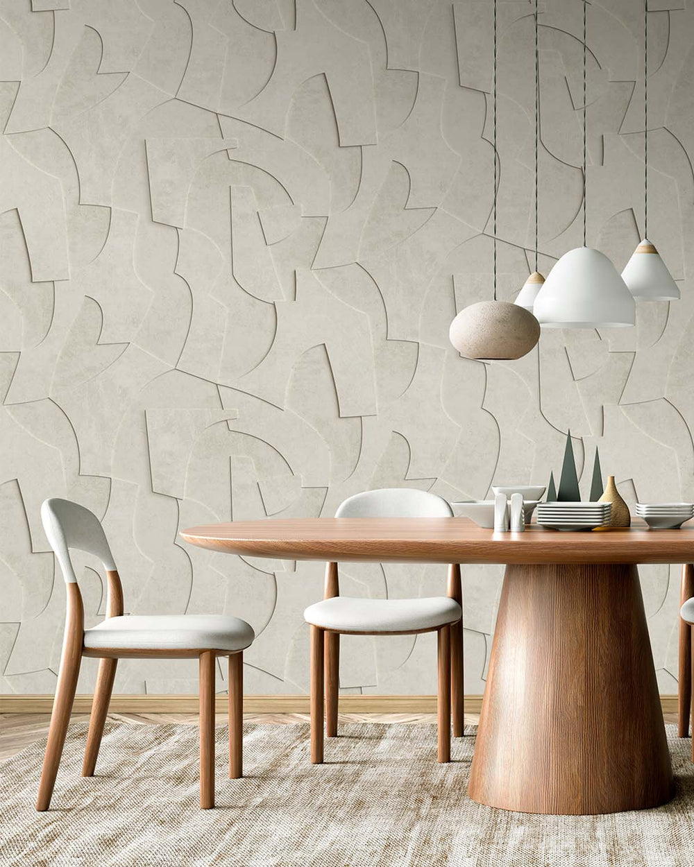 Grey Pebble Sculptural Bas-Relief Abstract Residential Mural RM9284