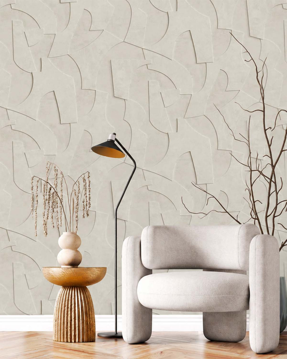 Grey Pebble Sculptural Bas-Relief Abstract Residential Mural RM9284