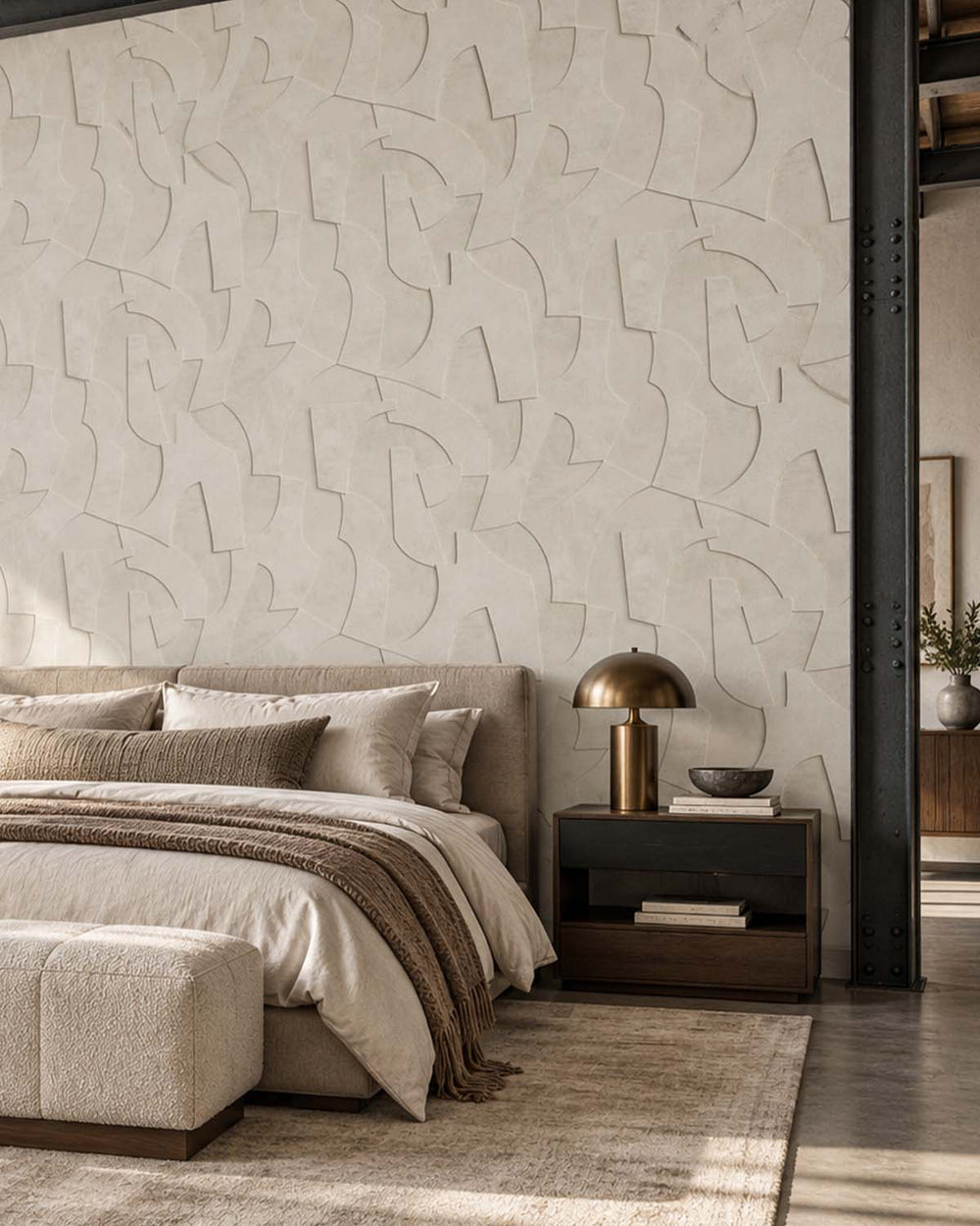 Grey Pebble Sculptural Bas-Relief Abstract Residential Mural RM9284