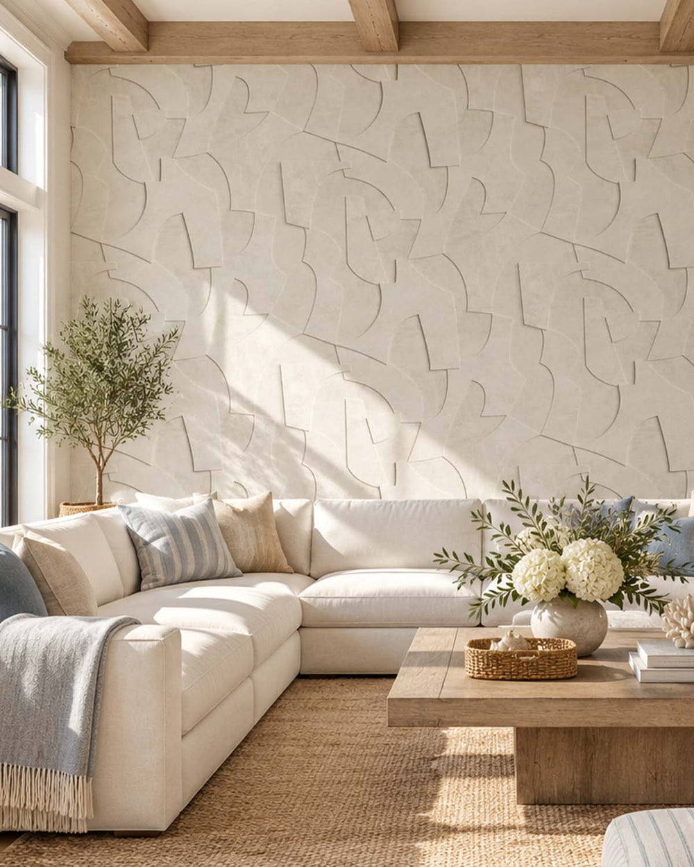 Grey Pebble Sculptural Bas-Relief Abstract Residential Mural RM9284