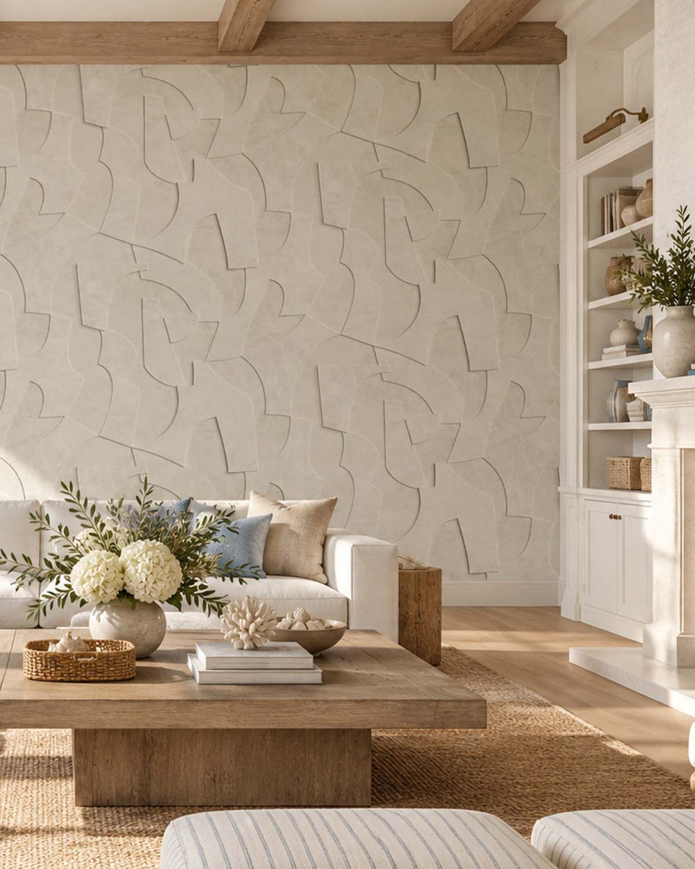 Grey Pebble Sculptural Bas-Relief Abstract Residential Mural RM9284