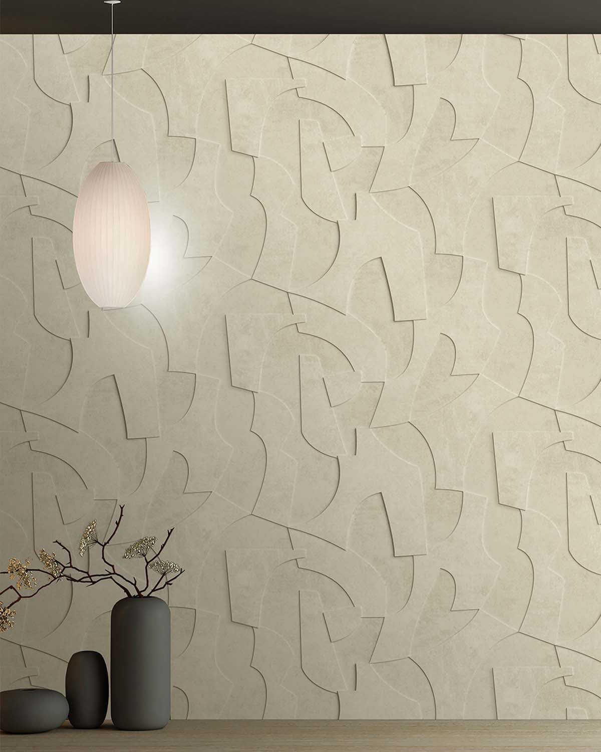 Desert Khaki Sculptural Bas-Relief Abstract Wallpaper Panels RM9285